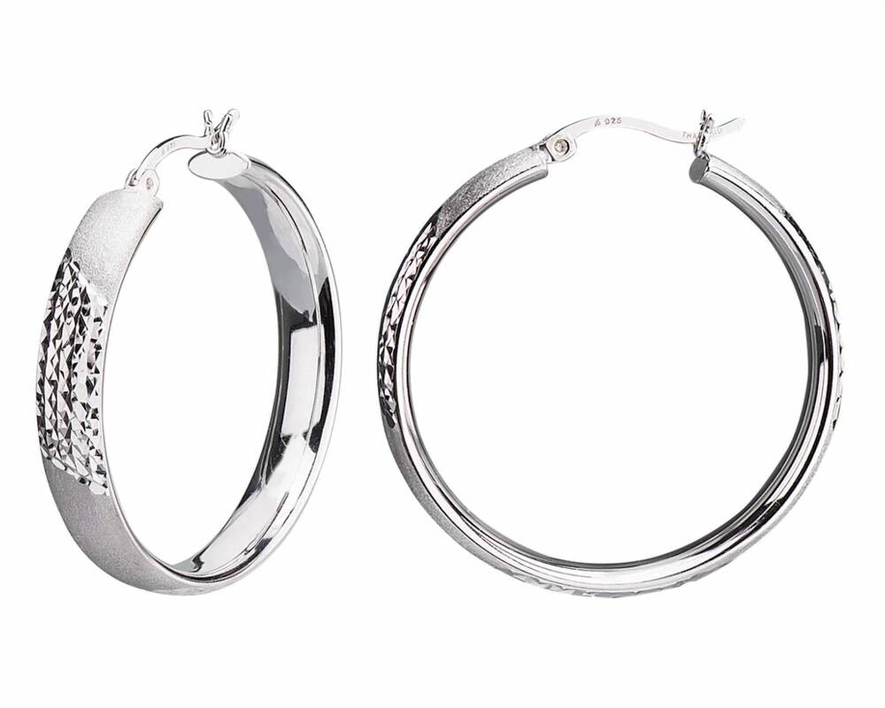 NEW GOLD & HONEY women's click-top hoop earrings with diamond cut stripe and sat